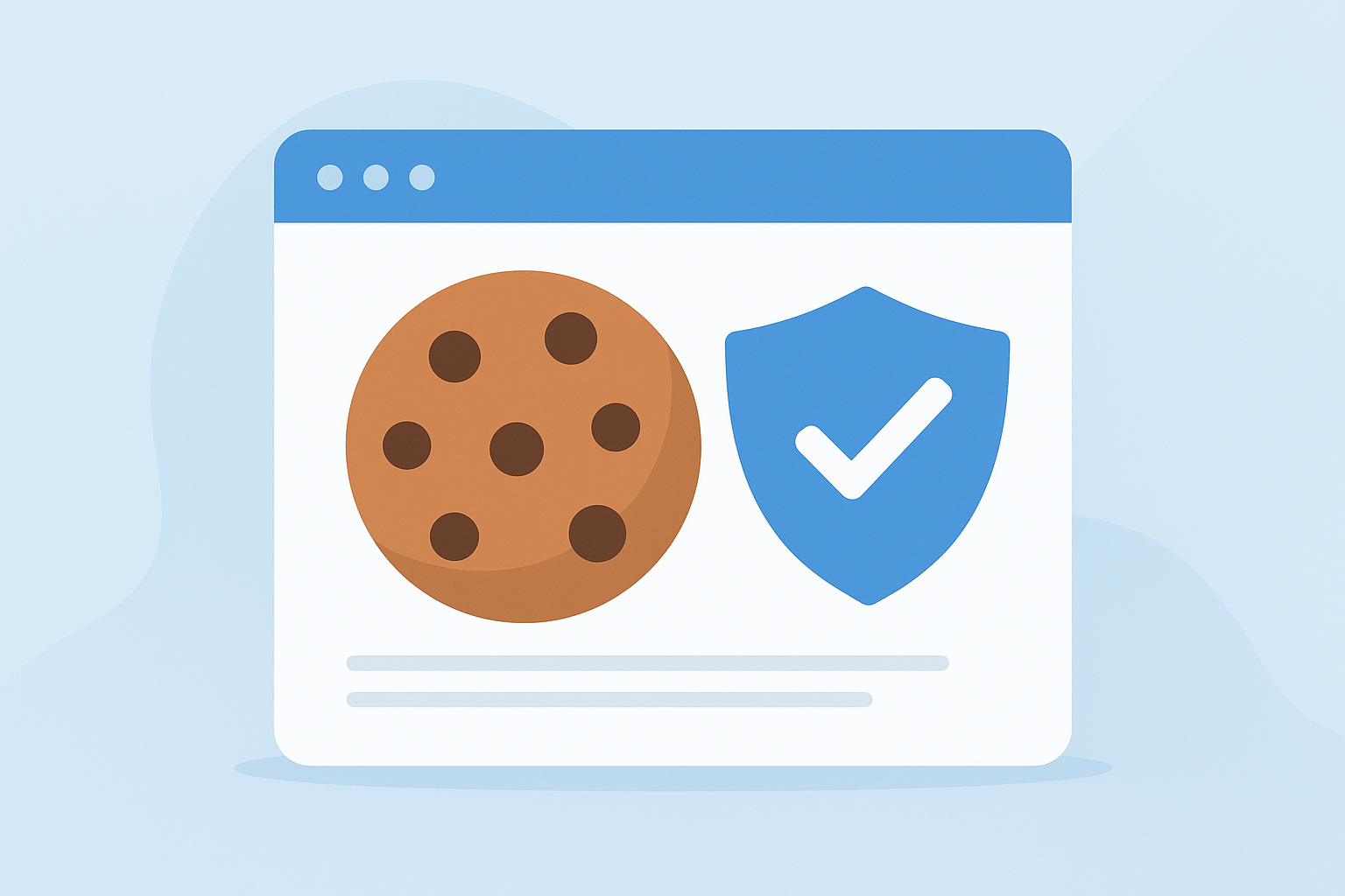 Illustration représentant le concept de gestion des cookies en présentant une page web montrant une image de cookie à coté d'un bouclier.