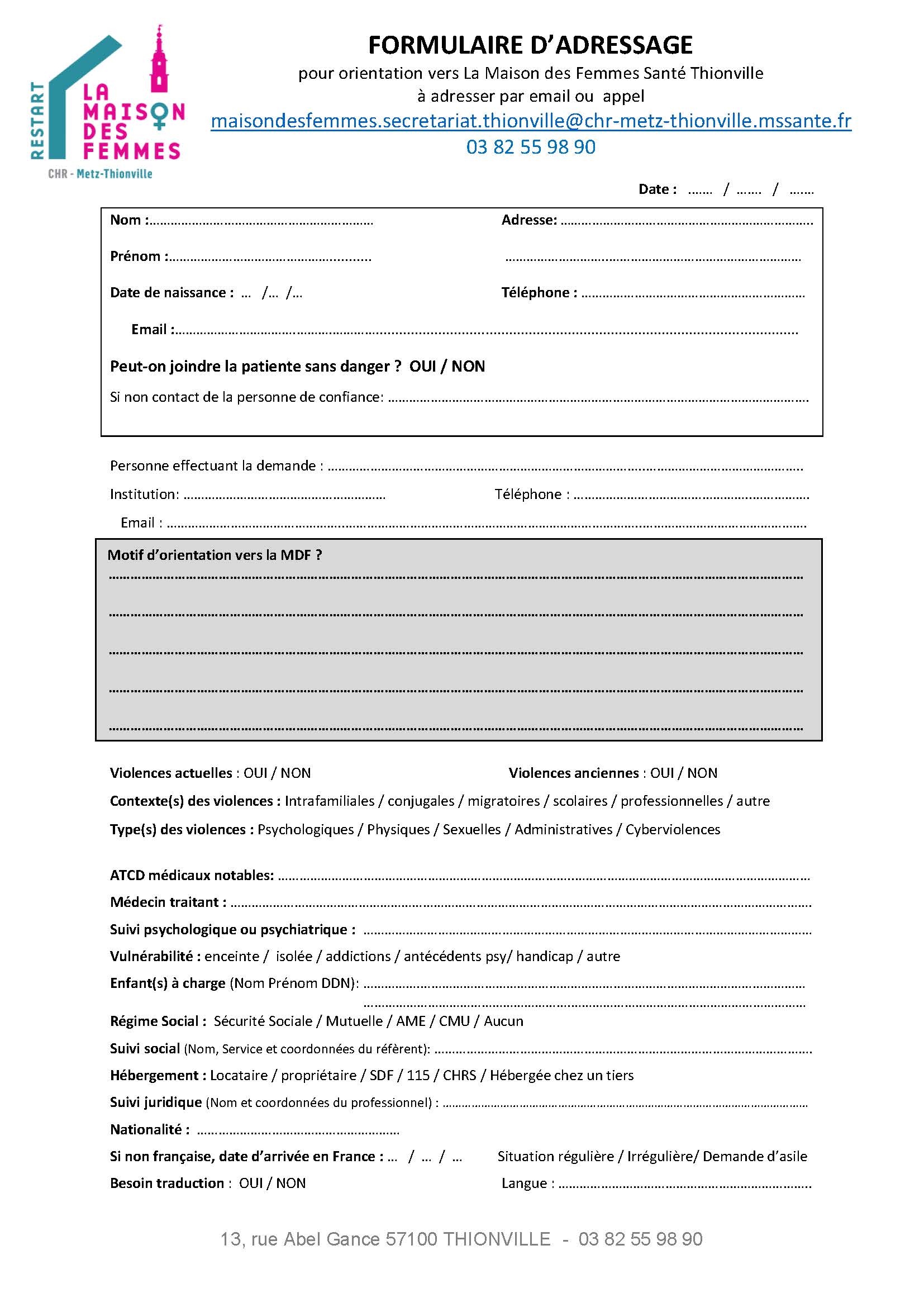 Formulaire d'adressage